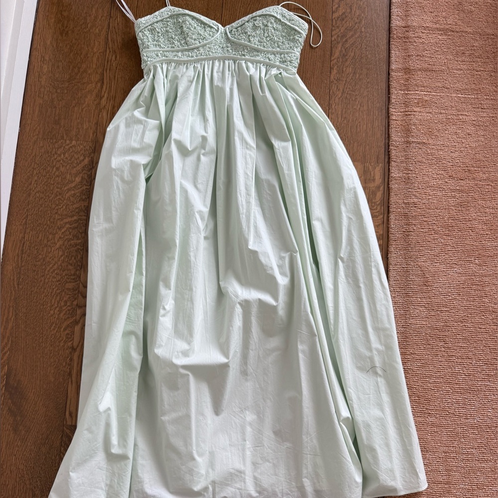 Cecilie Bahnsen Light Mint Smocked Bust Mini Slip Dress